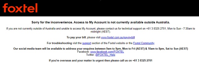 Sorry for the inconvenience. Access to My Account is not currently available outside Australia.